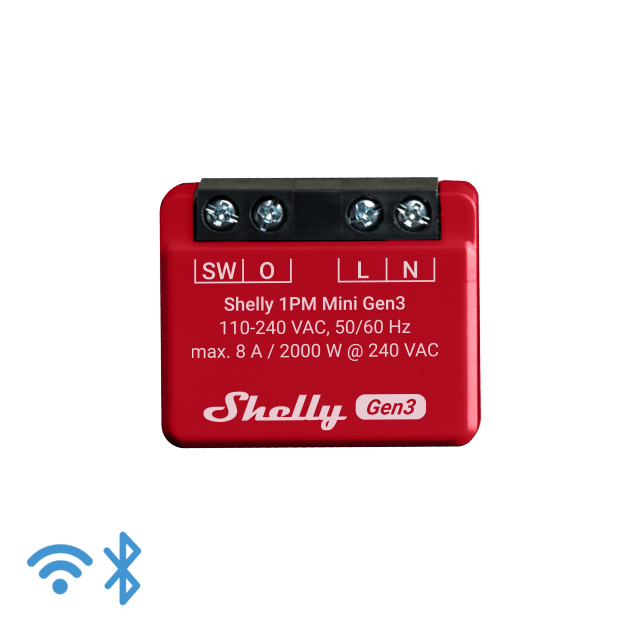 Shelly · Unterputz · "Plus 1PM Mini Gen. 3" · Relais · max 8A · 1 Kanal · Messfunktion · WLAN · BT