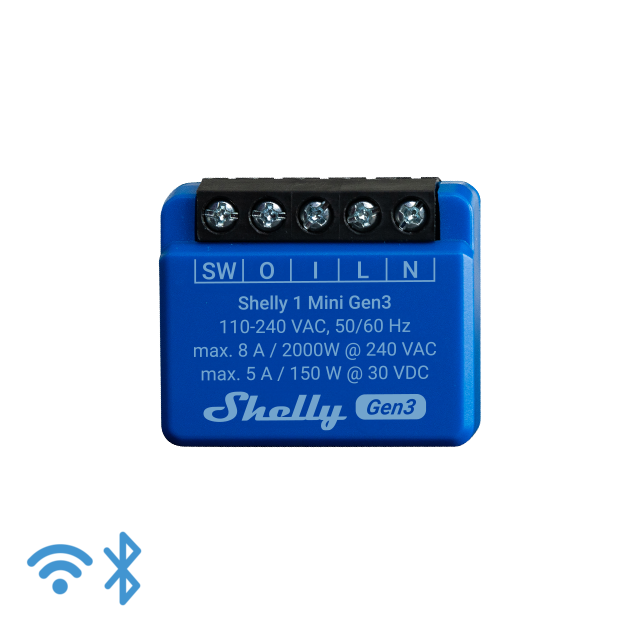 Shelly · Unterputz · "1 Mini Gen. 3" · Relais · max 8A · 1 Kanal · WLAN · BT